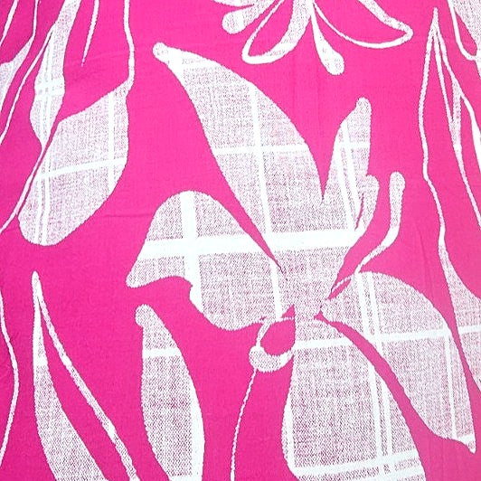 Pink Leaf Rayon Fabric, laid flat