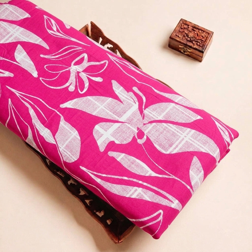Folded Pink Leaf Rayon Fabric Highlighting Texture