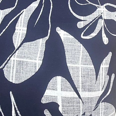 Navy Blue Leaf Rayon Fabric, laid flat
