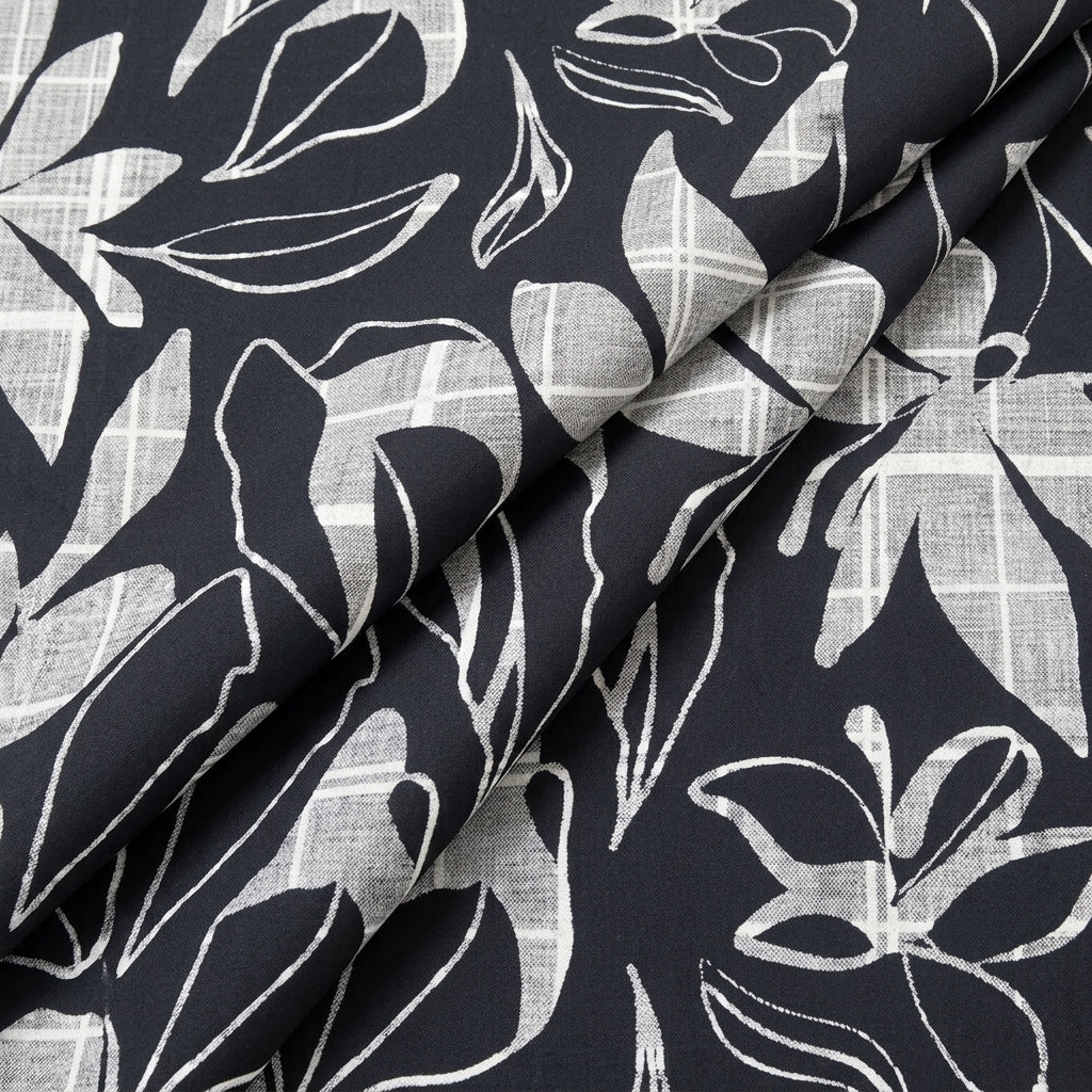 Folded Black Leaf Rayon Fabric