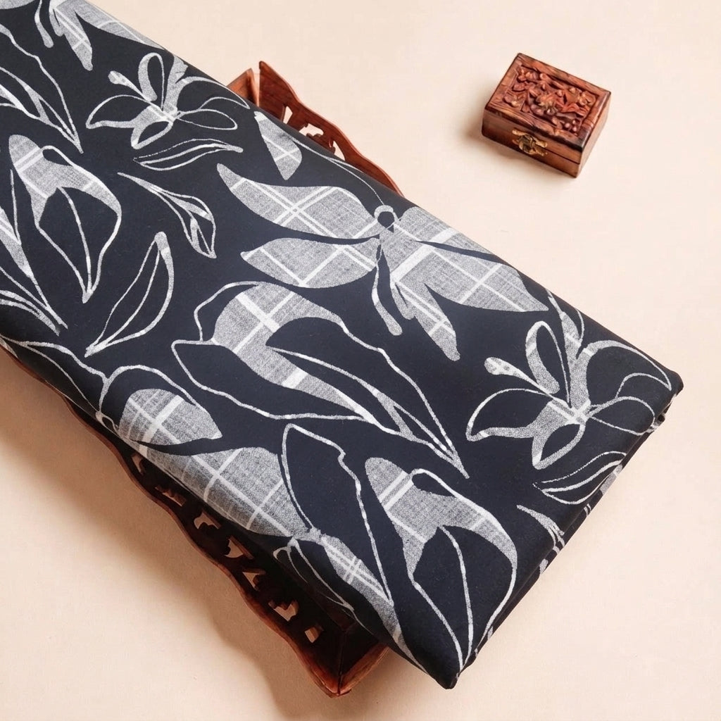 Folded Black Leaf Rayon Fabric Highlighting Texture