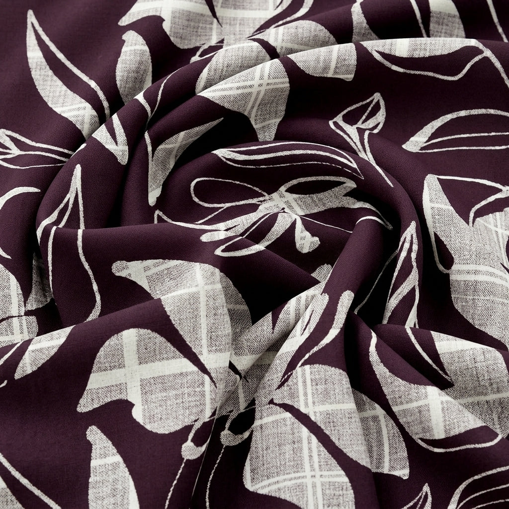 Swirled Wine Leaf Rayon Fabric Showing Drape