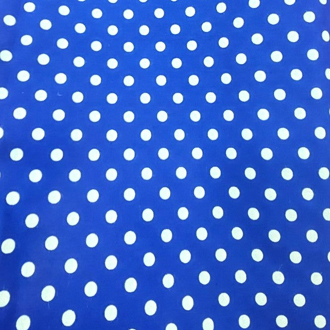 Blue Polka Dots Cotton Fabric, laid flat
