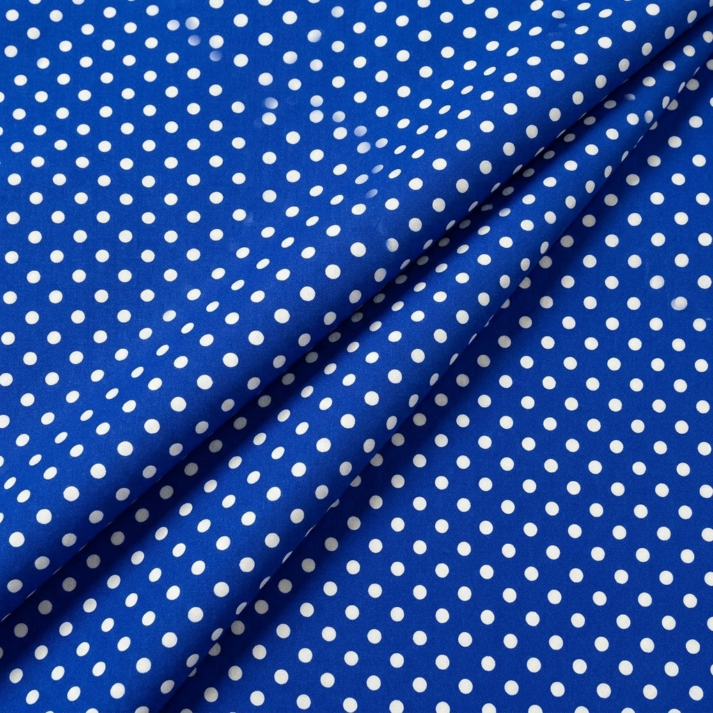 Folded Blue Polka Dots Cotton Fabric