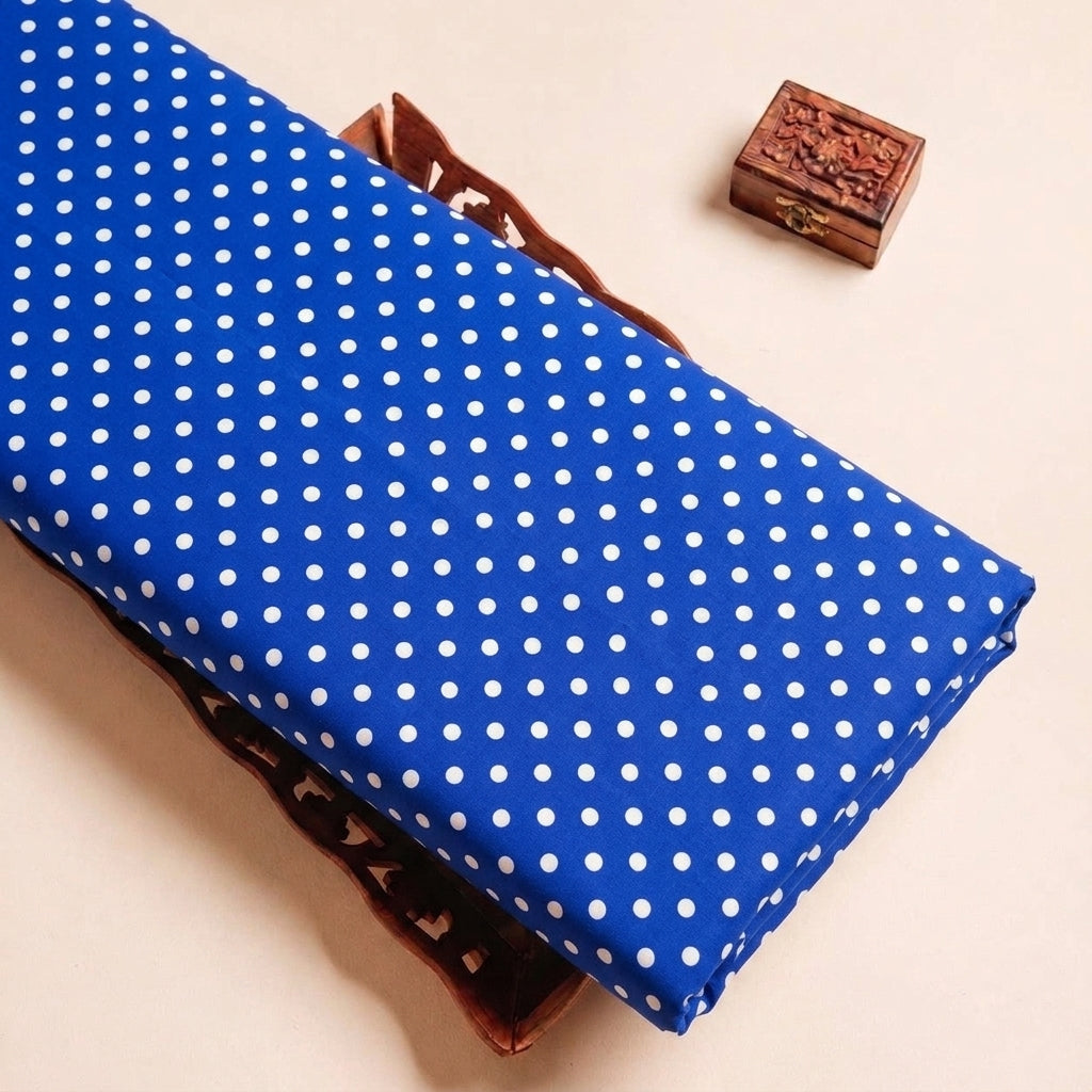 Blue Polka Dots Cotton Fabric, folded
