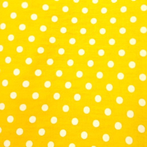 Yellow Polka Dots Cotton Fabric, laid flat