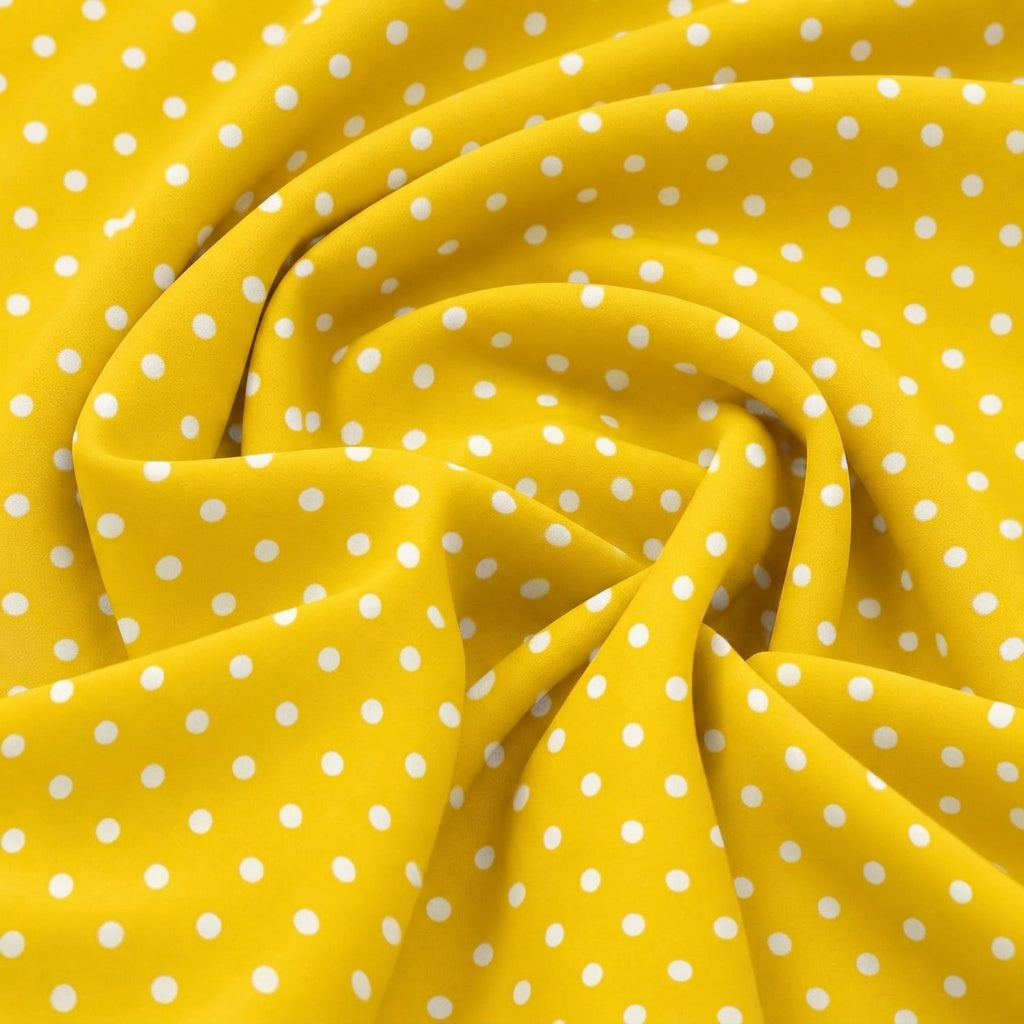 Swirled Yellow Polka Dots Cotton Fabric Showing Drape