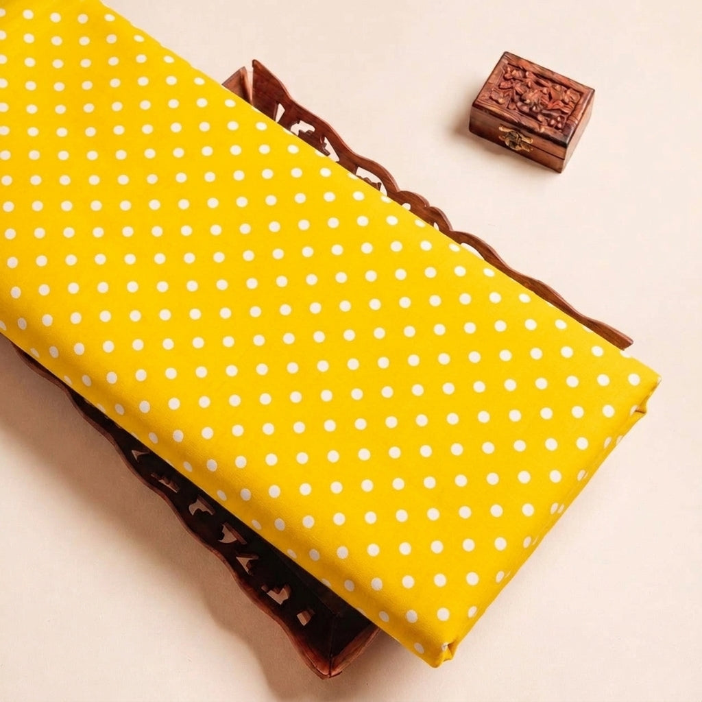 Yellow Polka Dots Cotton Fabric, folded