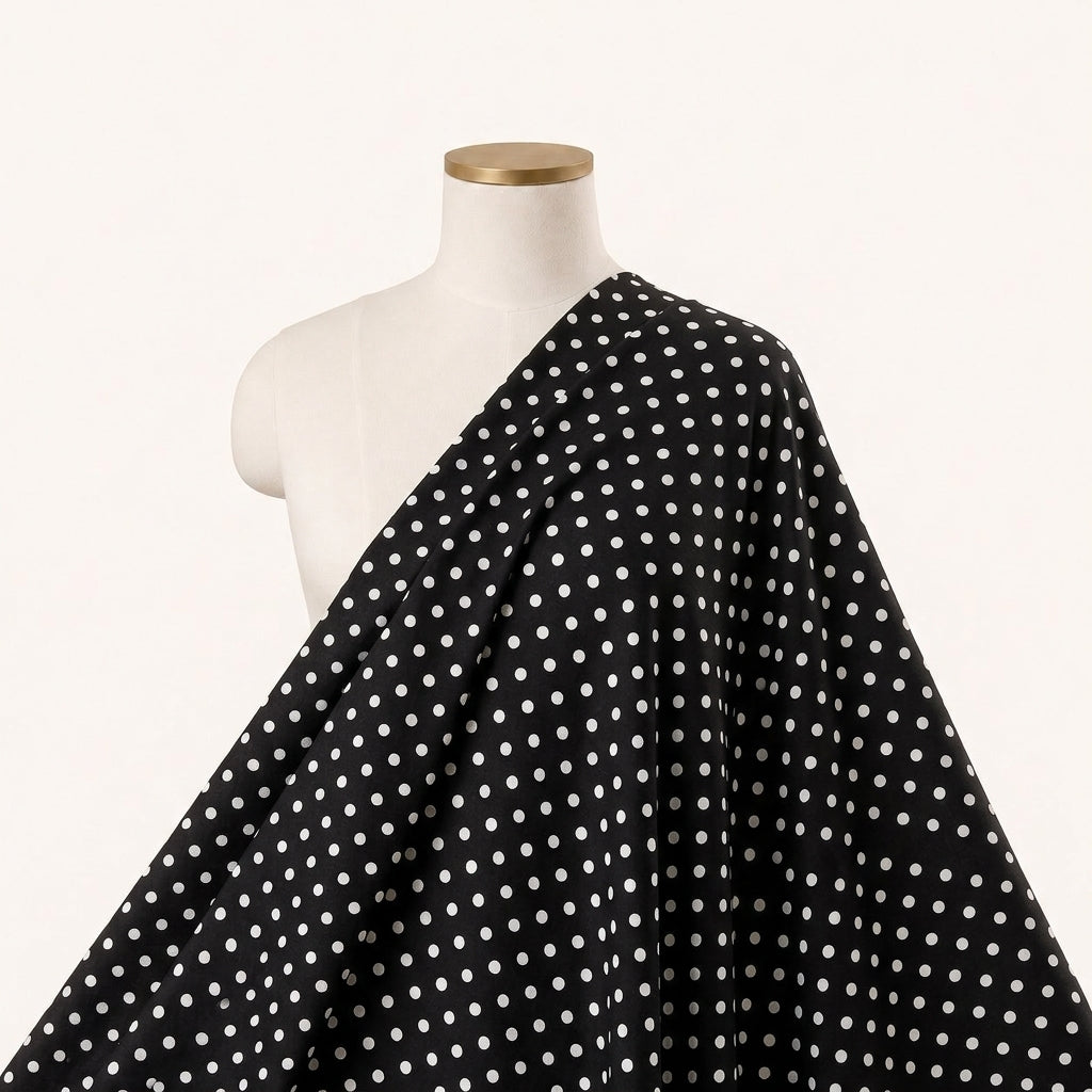 Black Polka Dots Cotton Fabric Draped as a saree