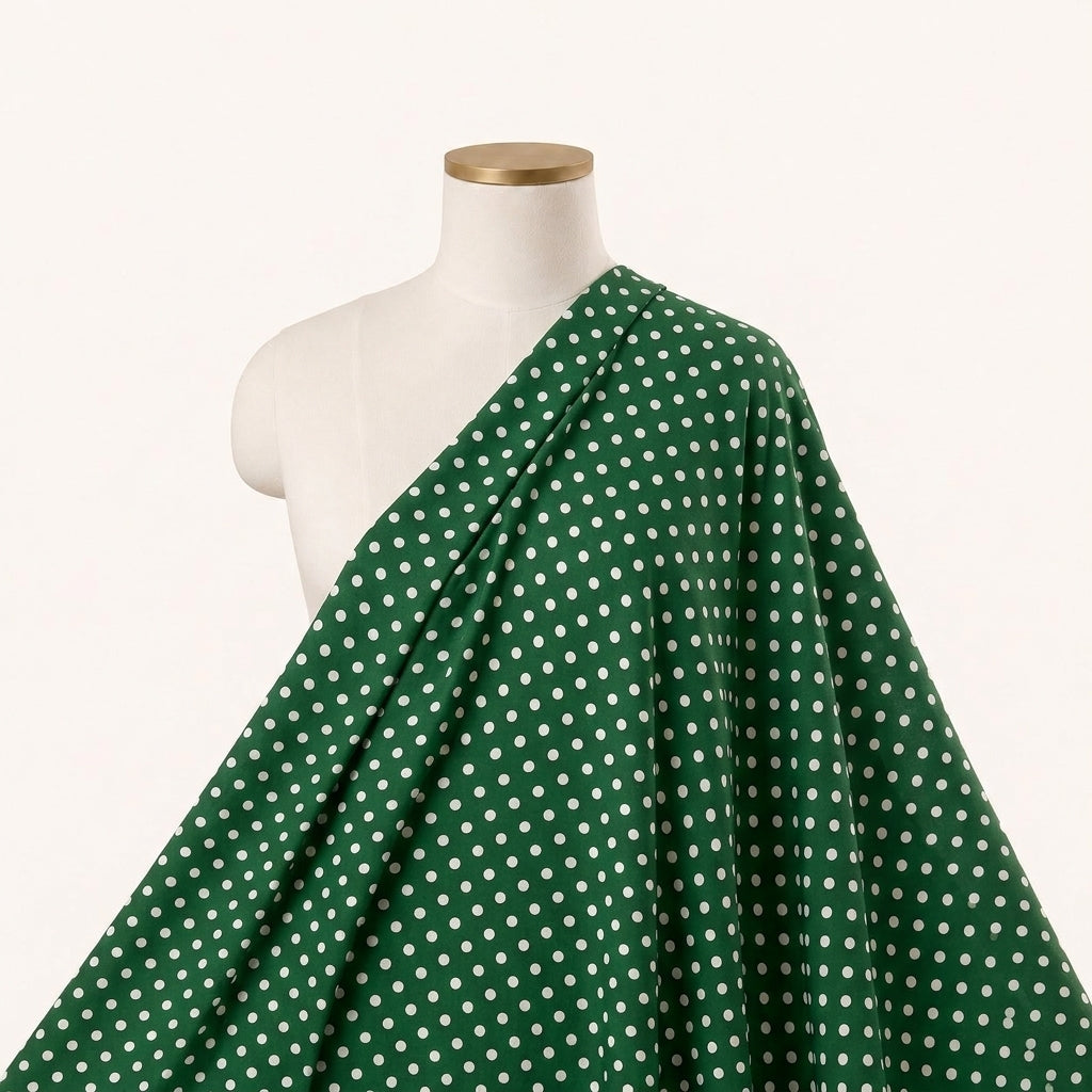 Green Polka Dots Cotton Fabric Draped as a saree