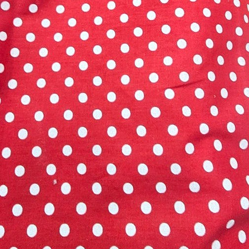 Red Polka Dots Cotton Fabric, laid flat