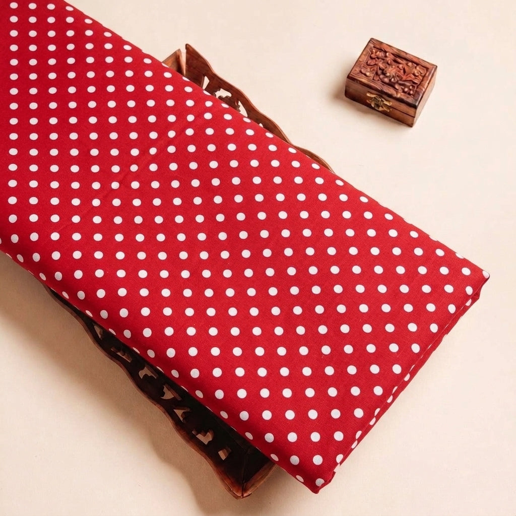 Folded Red Polka Dots Cotton Fabric Highlighting Texture