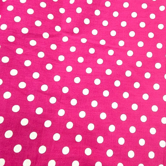 Pink Polka Dots Cotton Fabric, laid flat