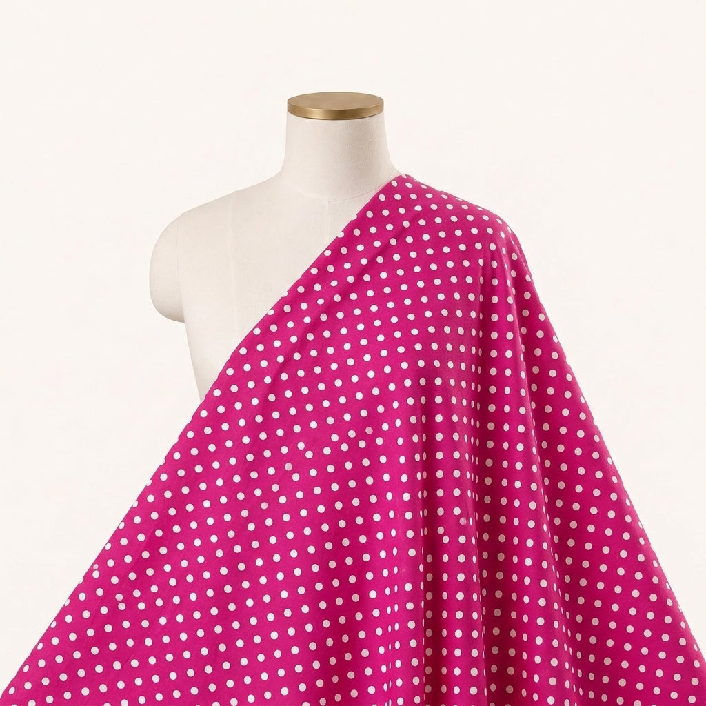 Pink Polka Dots Cotton Fabric Draped as a saree