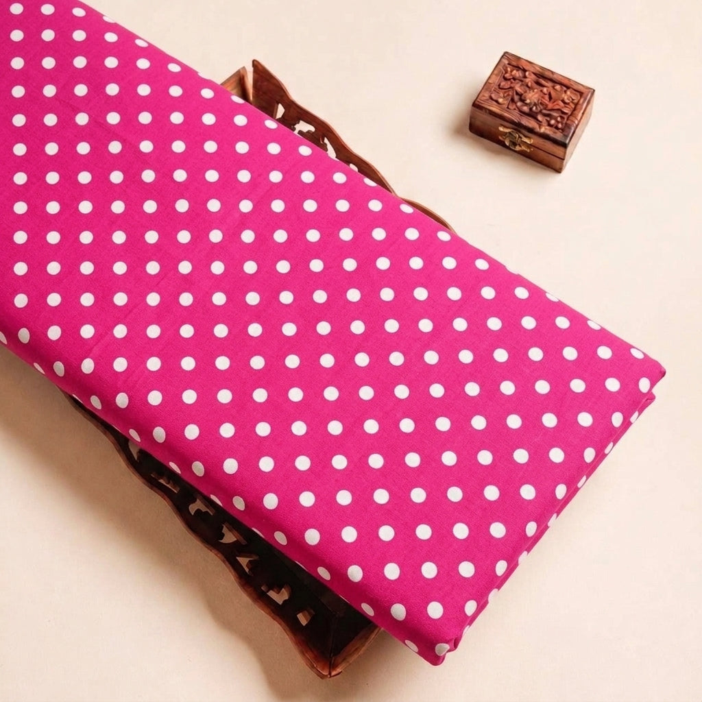 Folded Pink Polka Dots Cotton Fabric Highlighting Texture