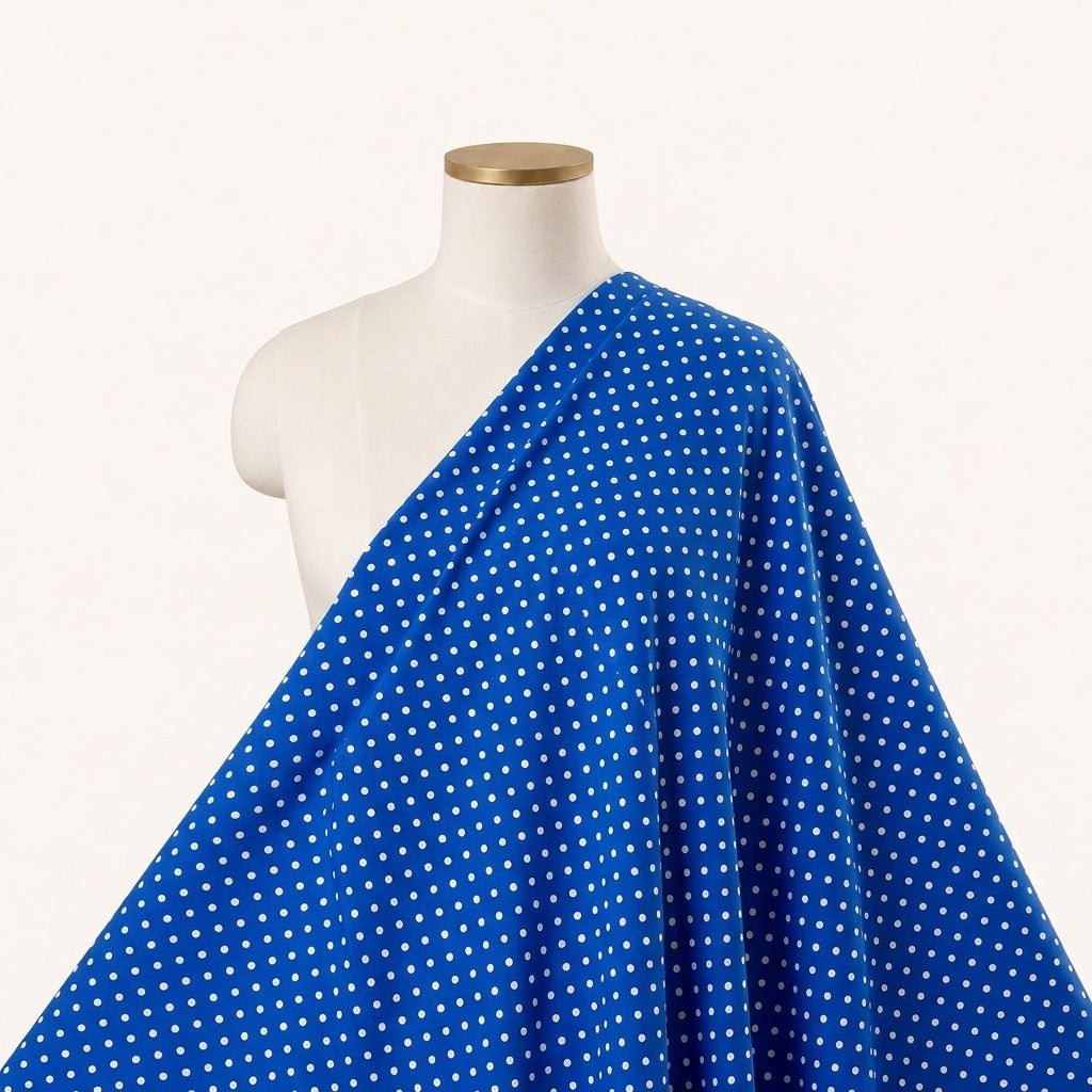 Blue Polka Dots Cotton Fabric Draped as a saree