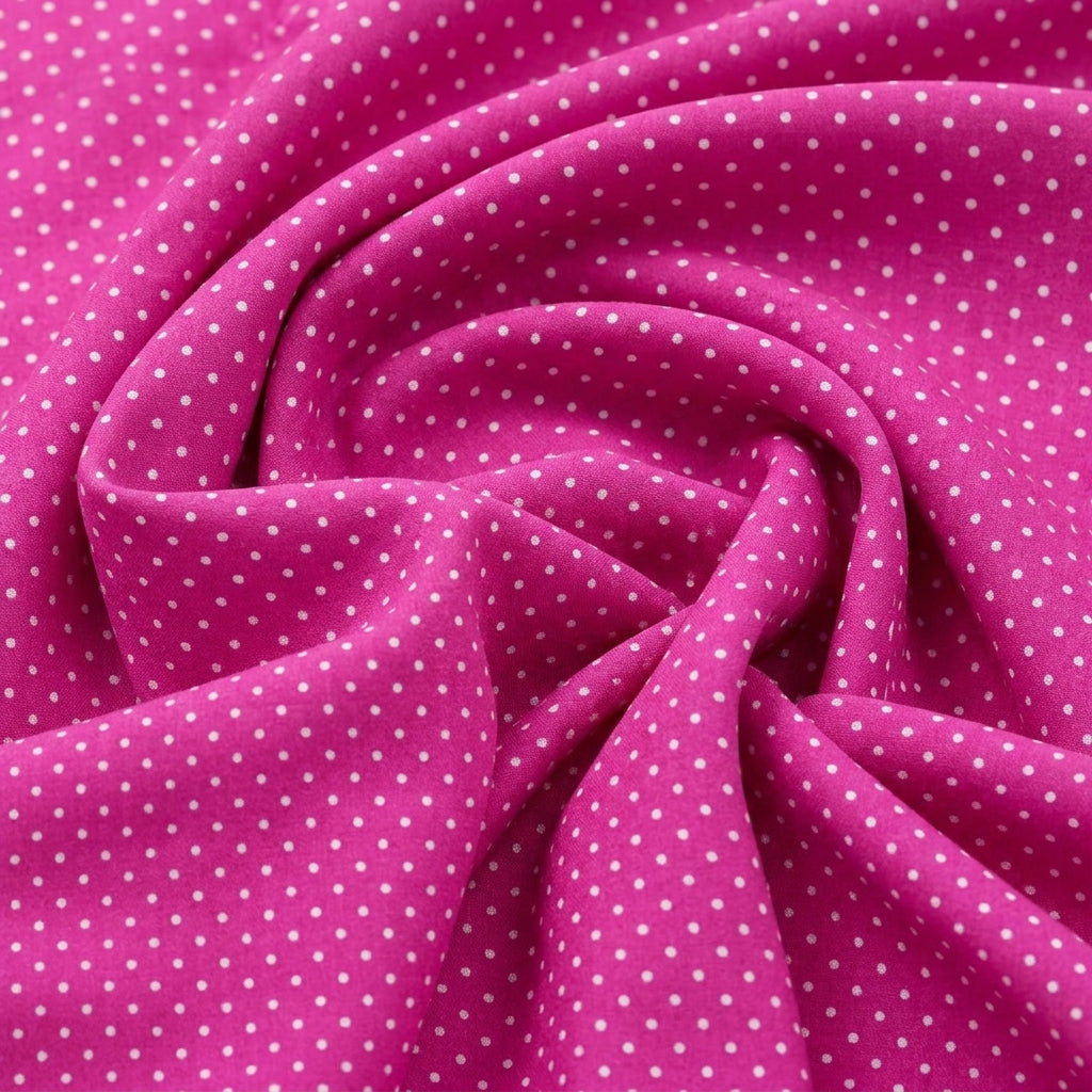 Swirled Pink Polka Dots Cotton Fabric Showing Drape