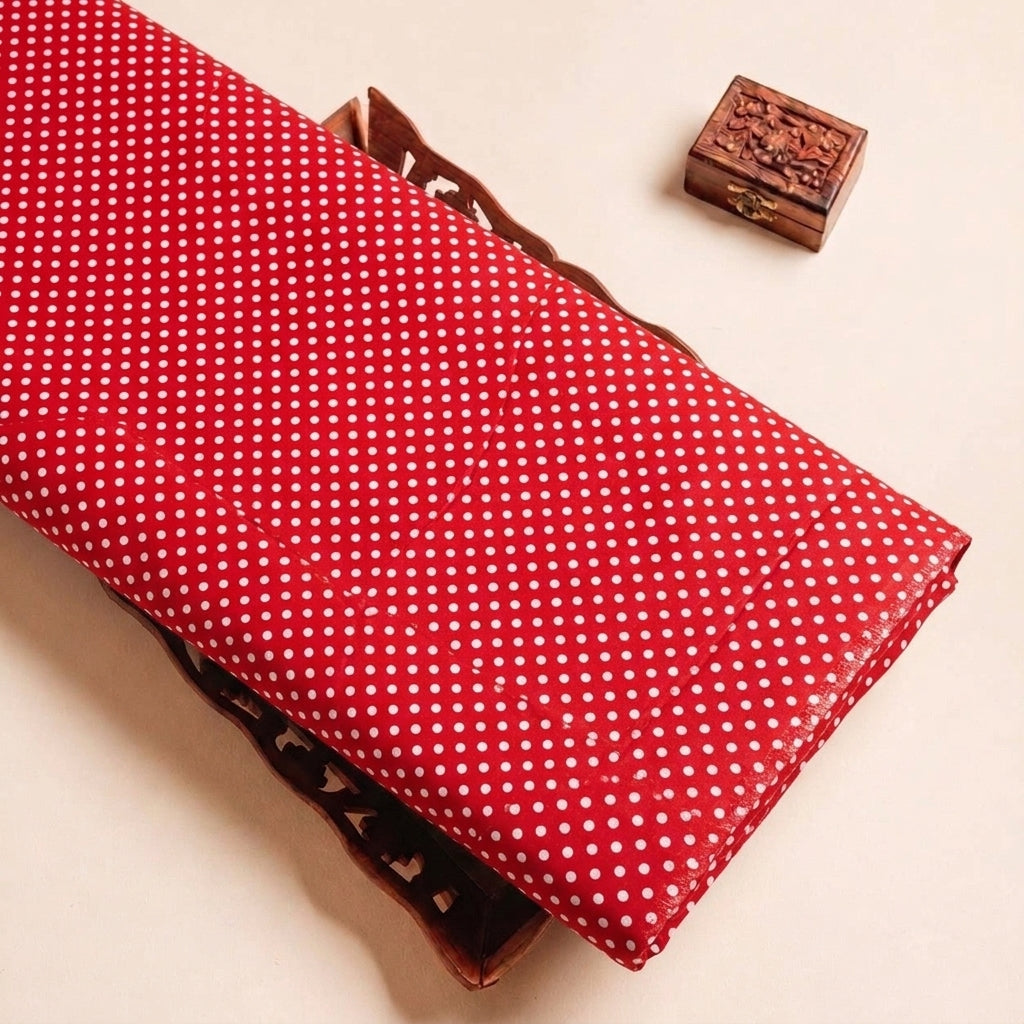 Red Polka Dots Cotton Fabric, folded