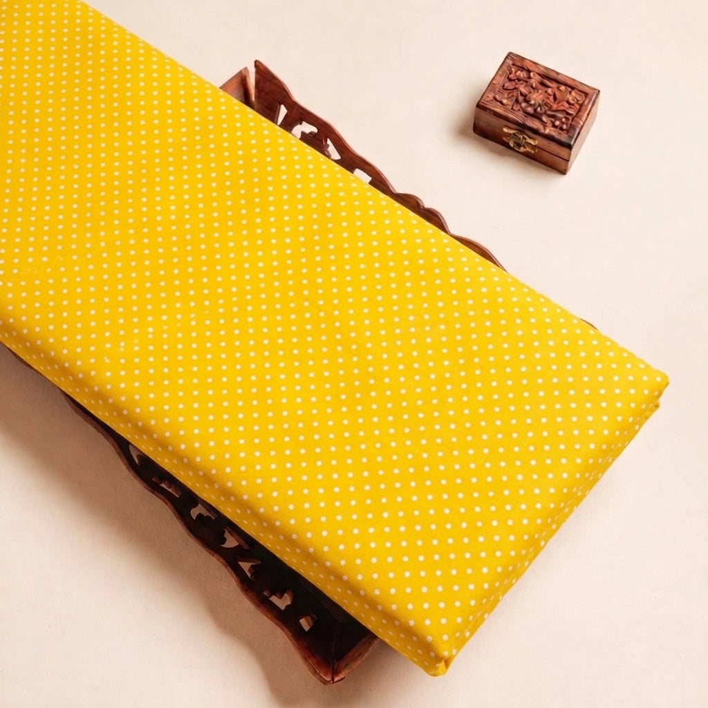 Yellow Polka Dots Cotton Fabric, folded