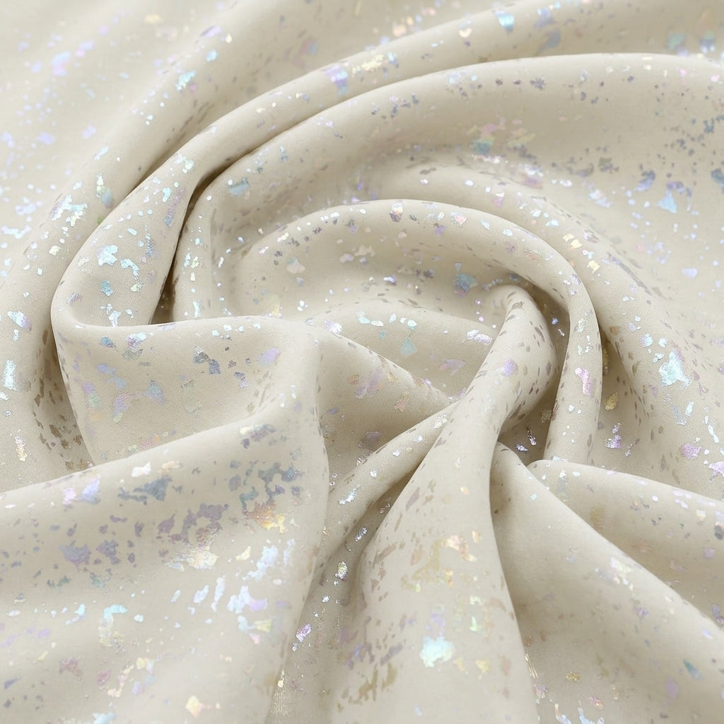 Swirled Cream Shimmer Tissue Fabric Showing Drape