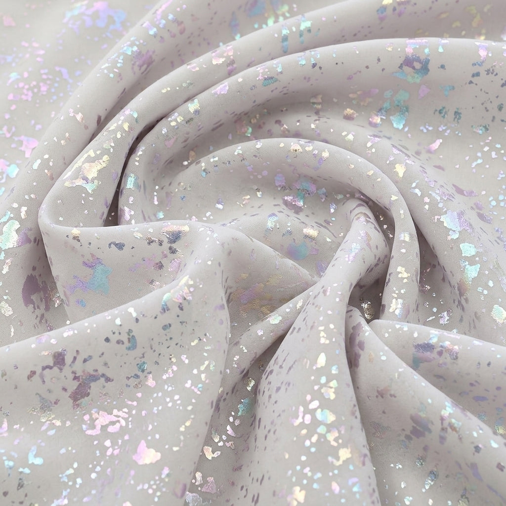 Swirled Violet Shimmer Tissue Fabric Showing Drape