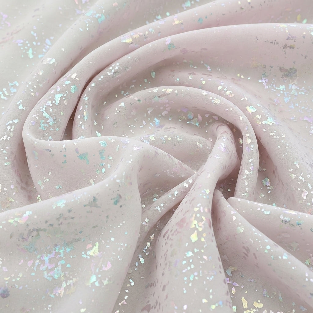 Swirled Pink Shimmer Tissue Fabric Showing Drape