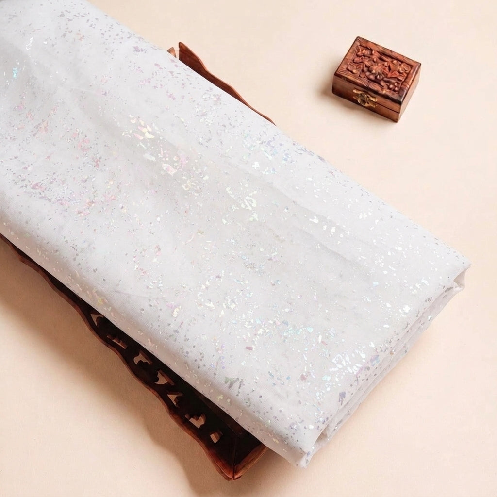 White Shimmer Tissue Fabric, folded