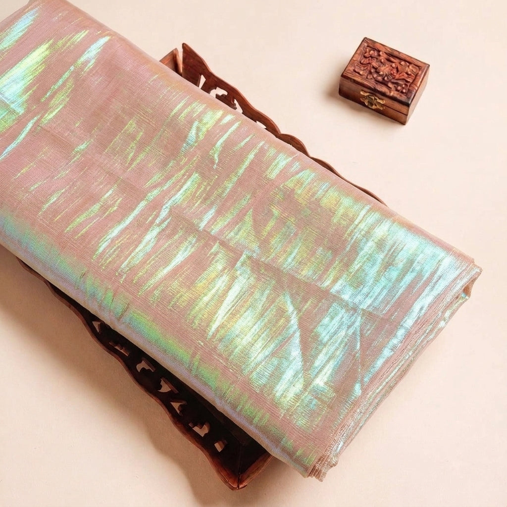 Folded Pink Rainbow Tissue Fabric Highlighting Texture