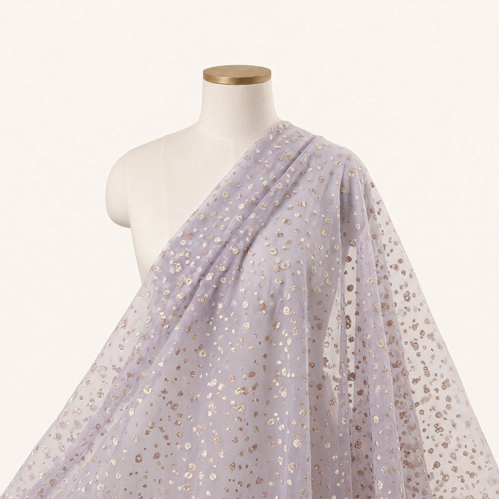 Light Violet Butta Organza Fabric Draped as a saree