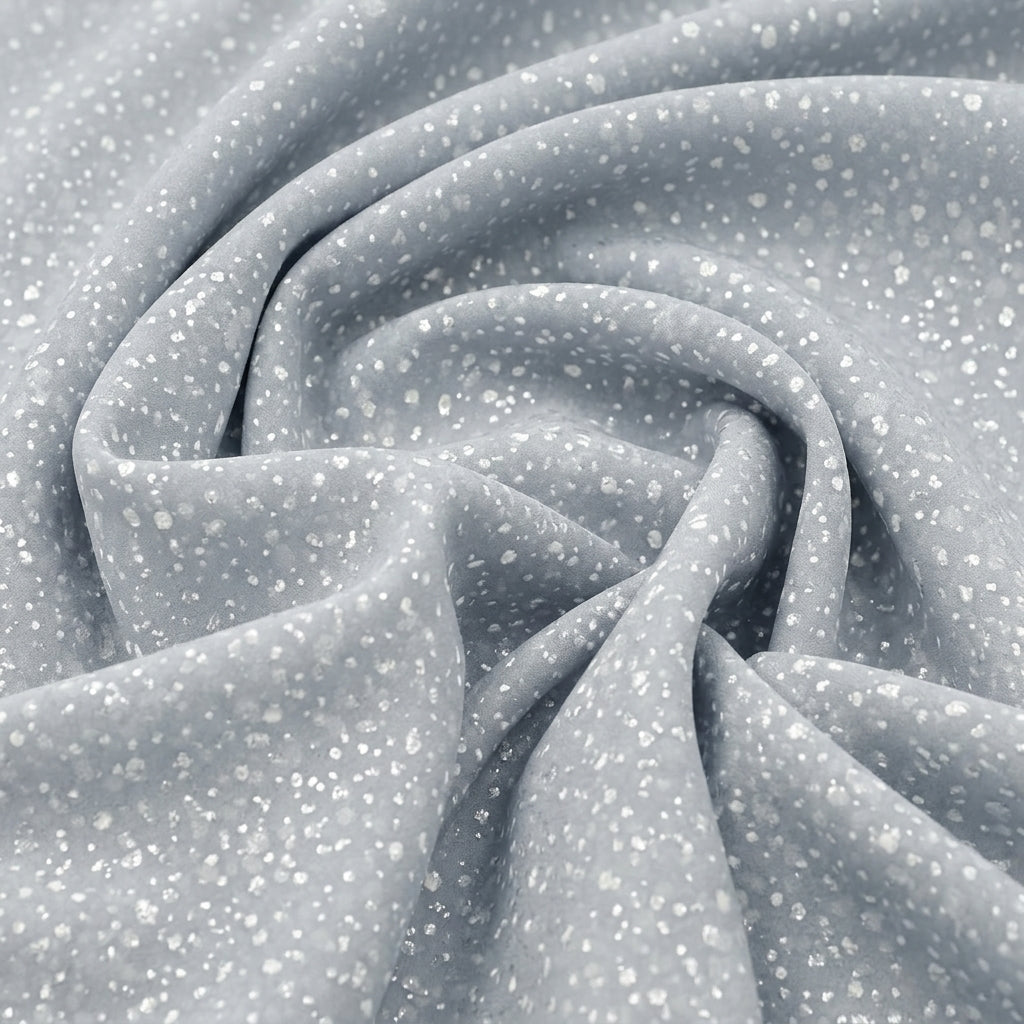 Swirled Grey Butta Organza Fabric Showing Dusted Glitter and Drape