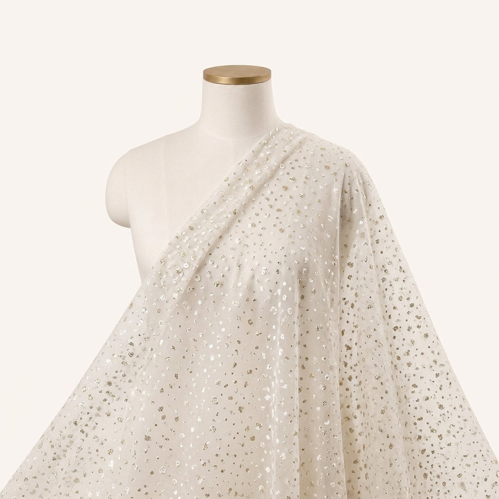Cream Butta Organza Fabric Draped as a saree