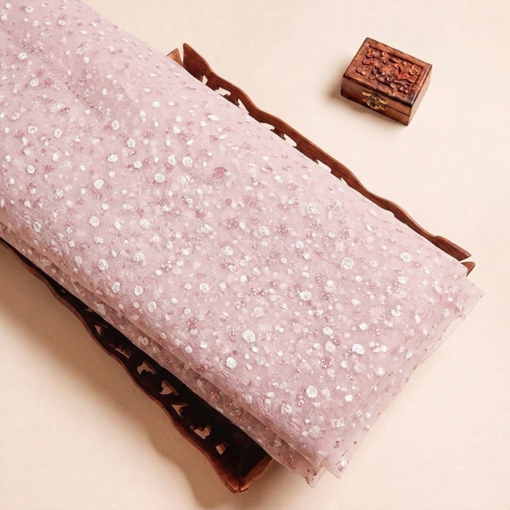 Light Pink Butta Organza Fabric, folded
