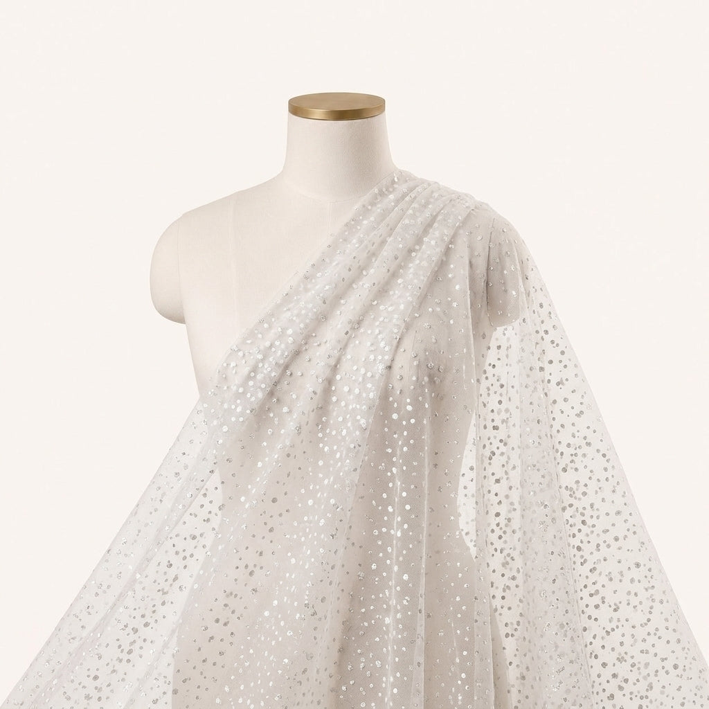 Dark Grey Butta Organza Fabric Draped as a saree