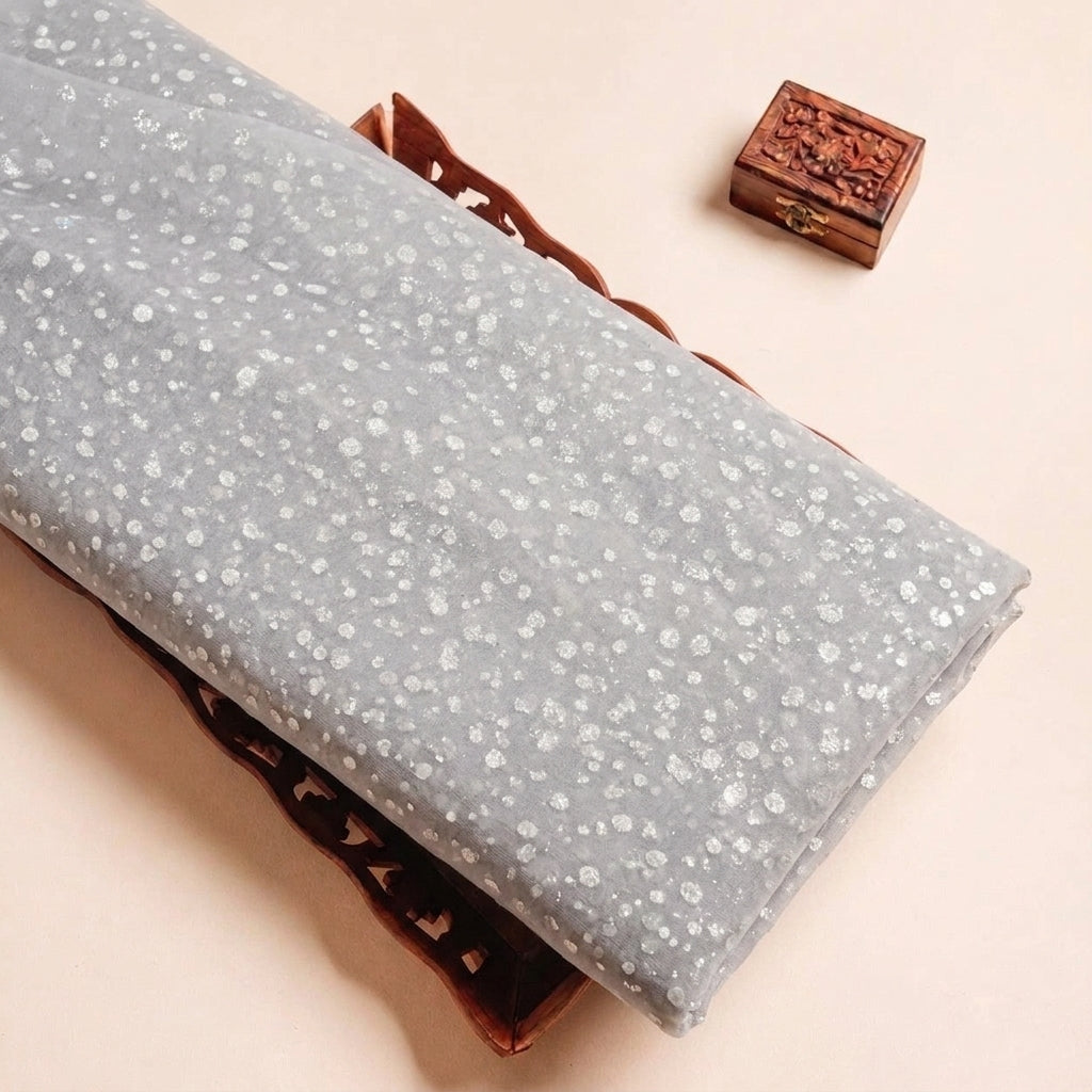 Dark Grey Butta Organza Fabric, folded