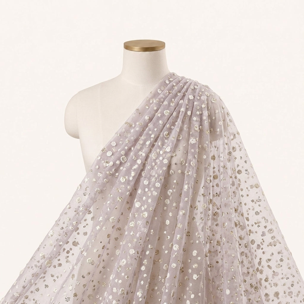 Light Lavender Butta Organza Fabric Draped as a saree