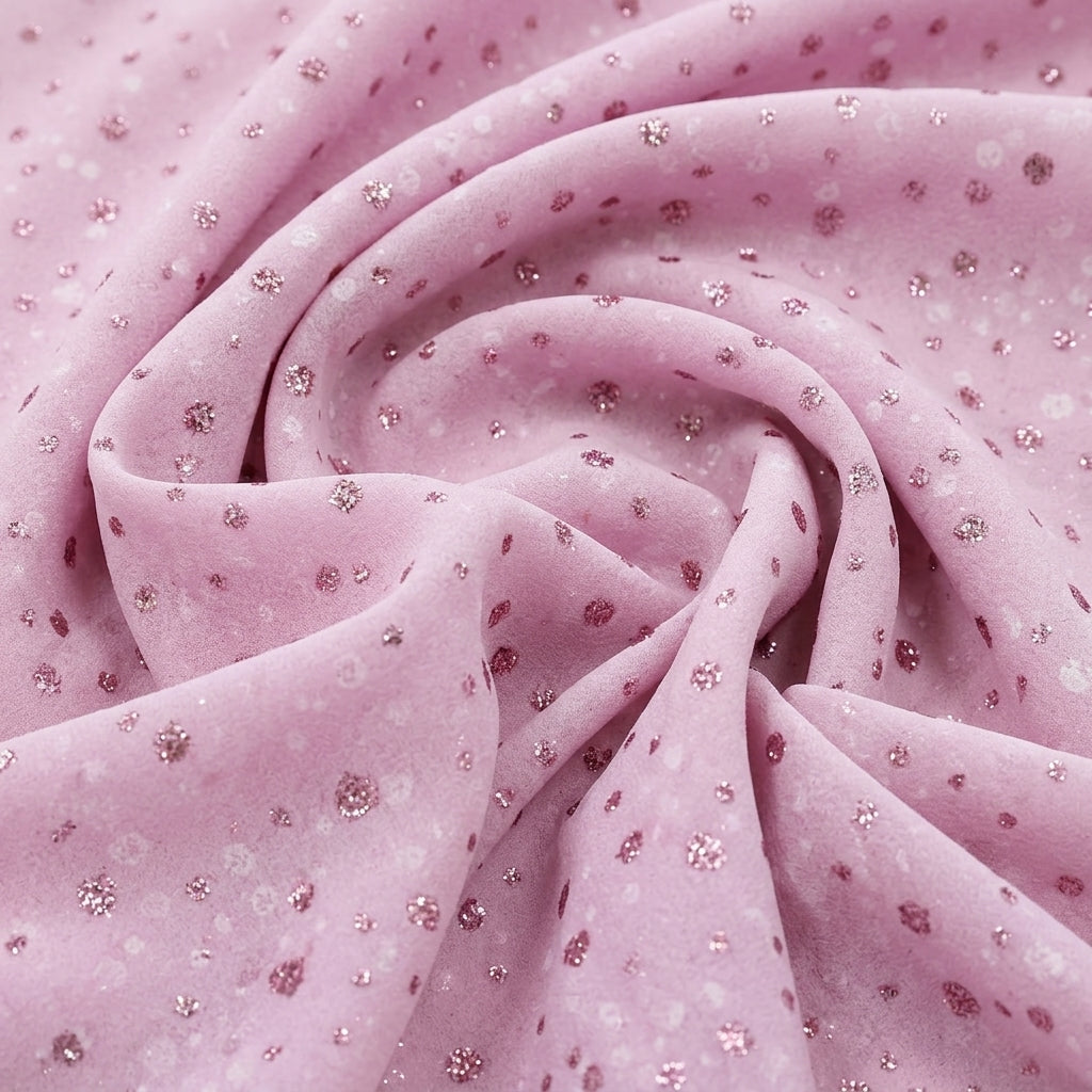 Swirled Pink Butta Organza Fabric Showing Dusted Glitter and Drape