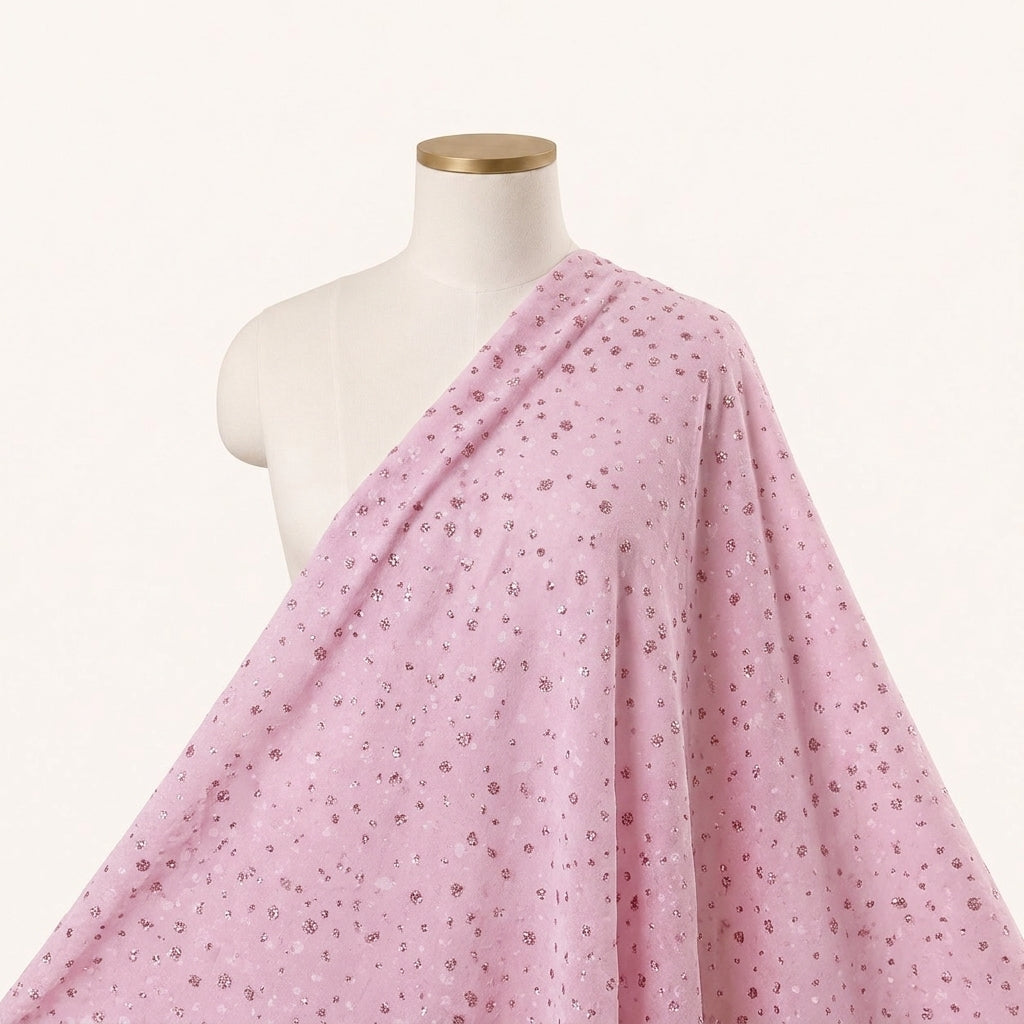 Pink Butta Organza Fabric Draped as a saree