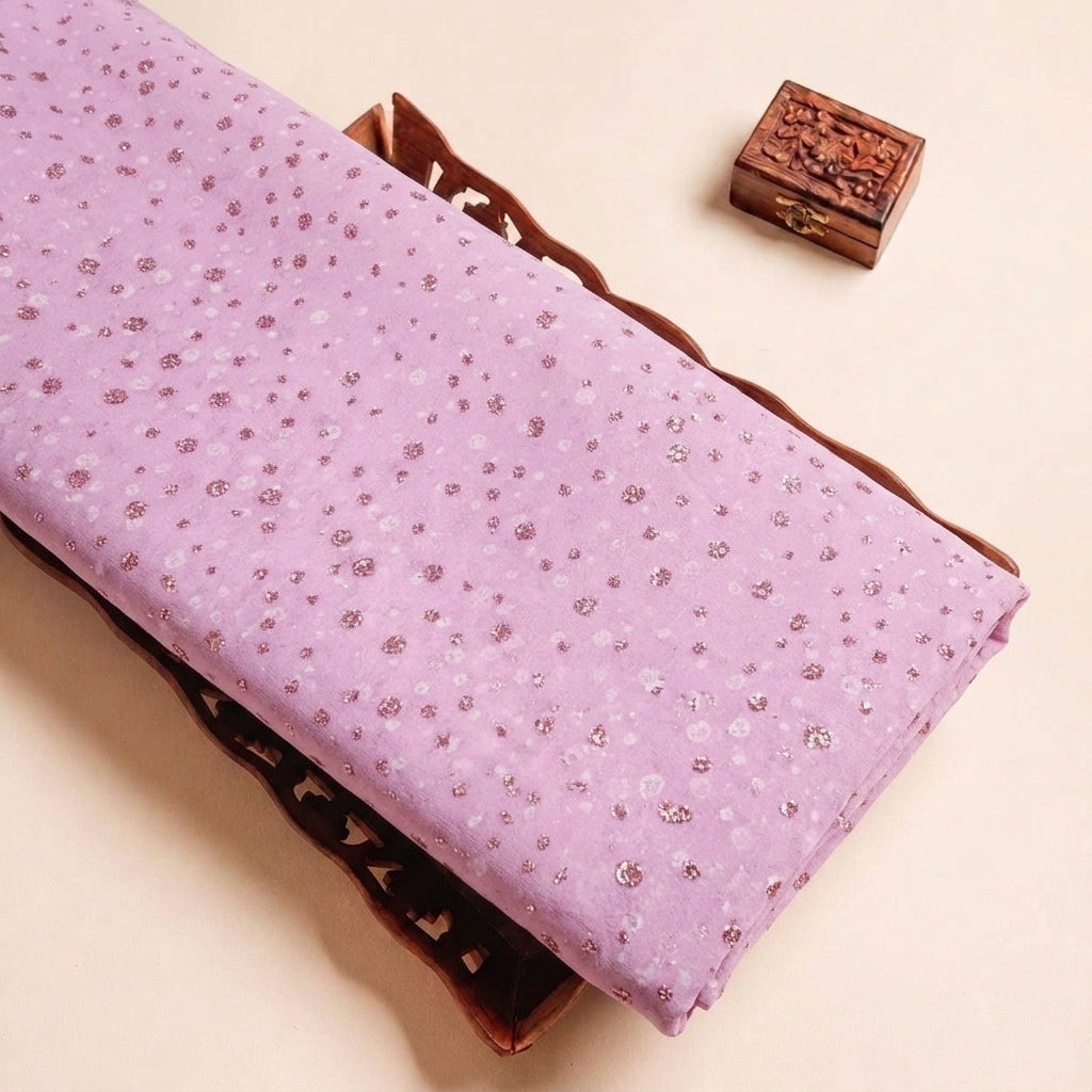Pink Butta Organza Fabric, folded