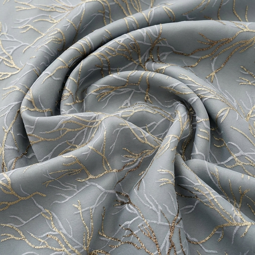 Blue Zari Organza Fabric, swirled to show the drape