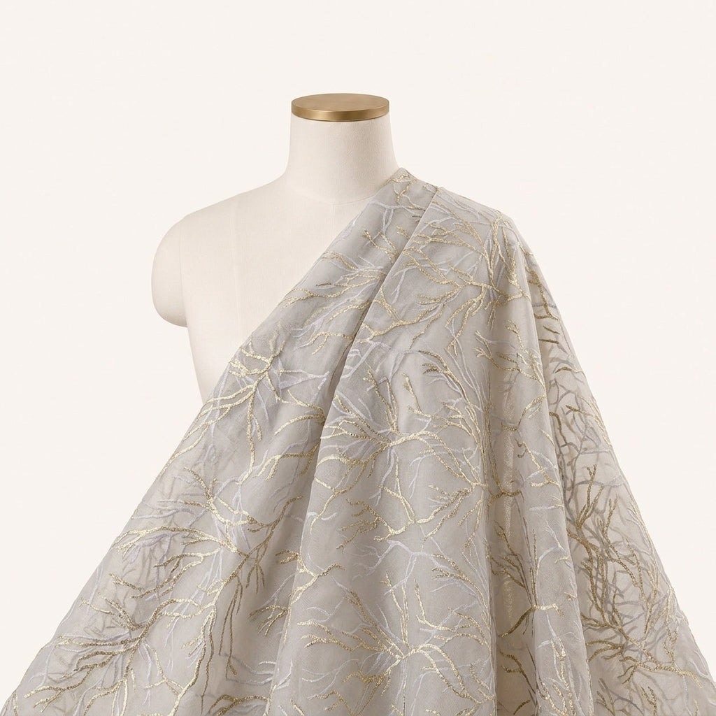 Blue Zari Organza Fabric, draped as a saree