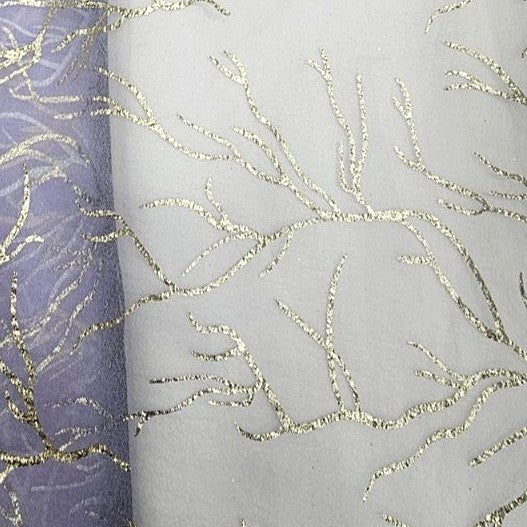 Lavender Zari Organza Fabric, laid flat