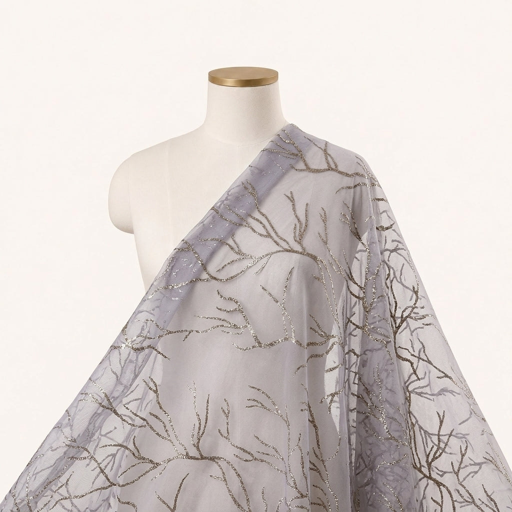 Lavender Zari Organza Fabric Draped as a saree