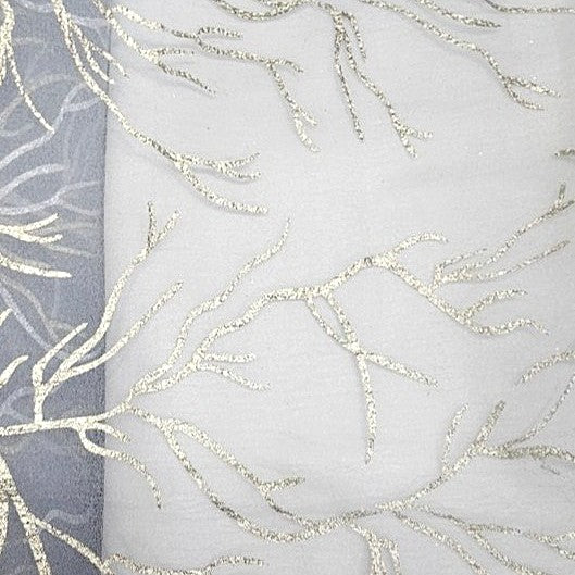 Ash Blue Zari Organza Fabric, laid flat