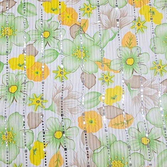 Green Floral Lycra Fabric, laid flat