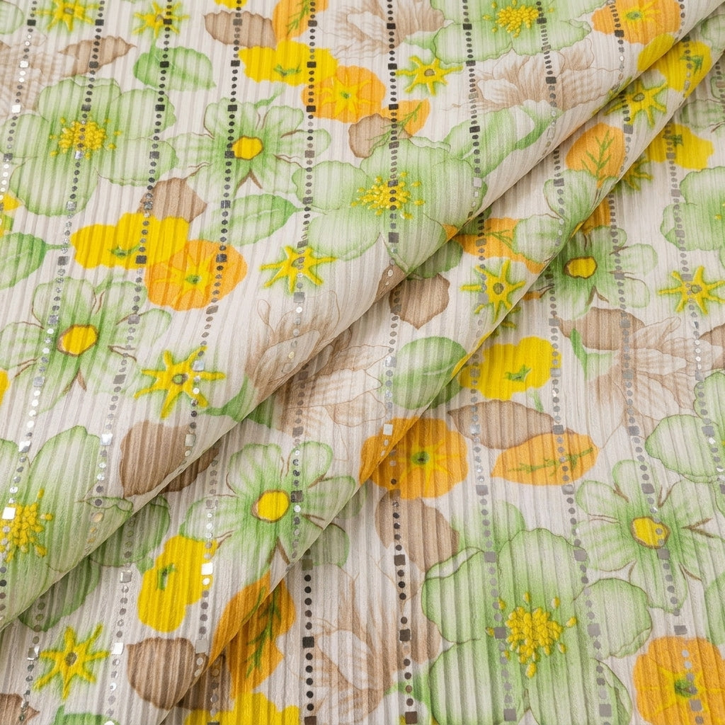 Folded White Floral Lycra Fabric