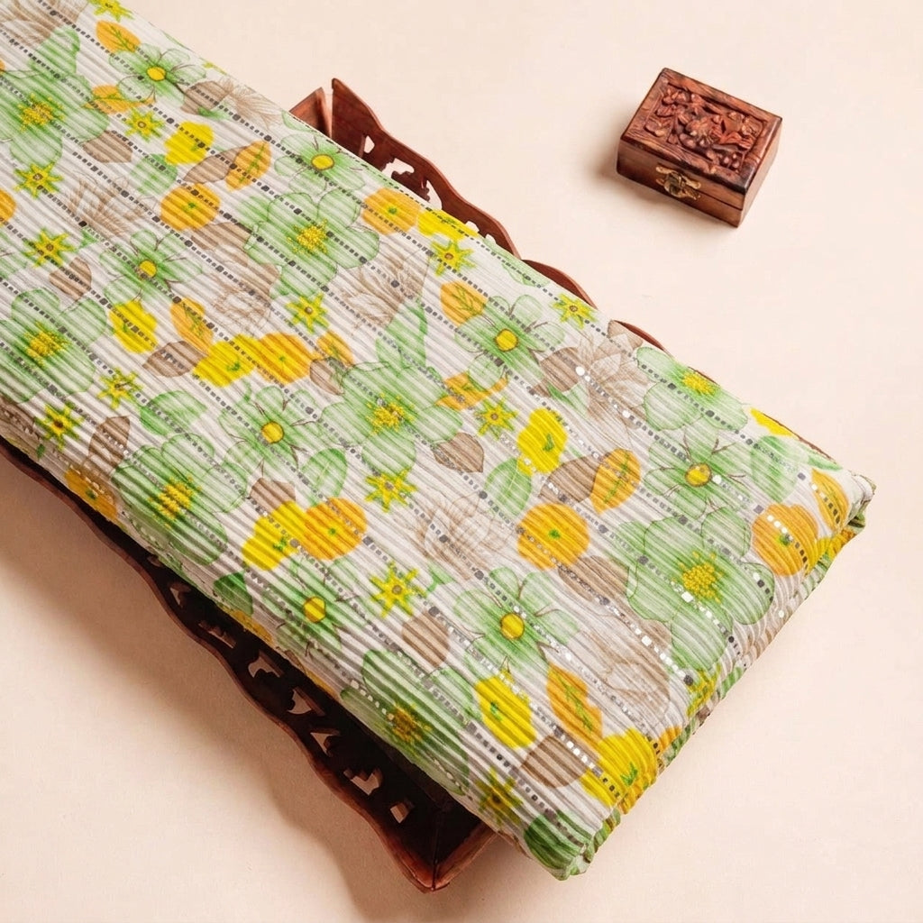 Green Floral Lycra Fabric, folded