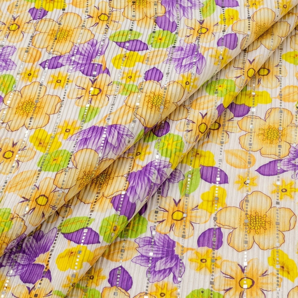 Folded White Floral Lycra Fabric