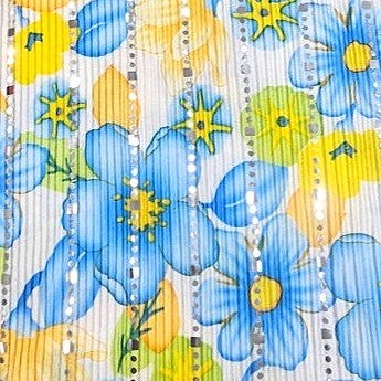 Blue Floral Lycra Fabric, laid flat