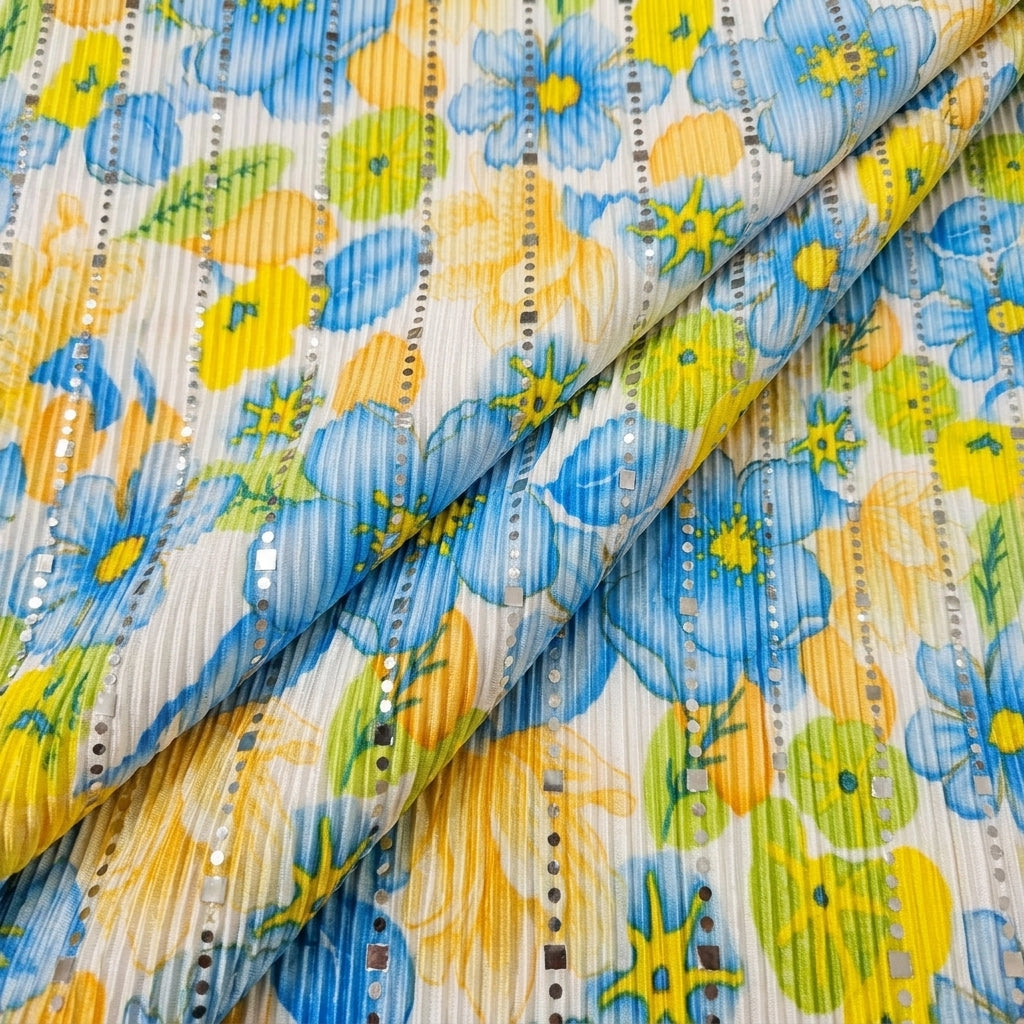 Folded White Floral Lycra Fabric