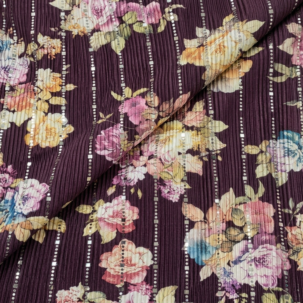 Folded Purple Floral Lycra Fabric